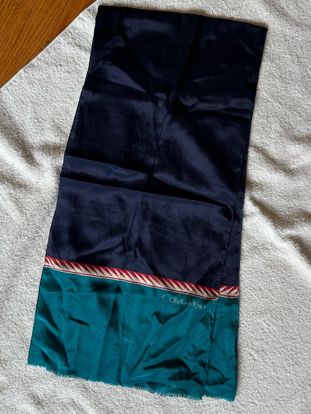 Calvin Klein Navy and Teal Silk Scarf